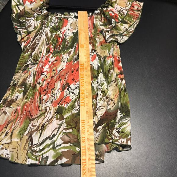 Tribal Pleated Scoop Neck Cap Ruffle Sleeve Sequin Tropical Size Small Vacation - Picture 4 of 6